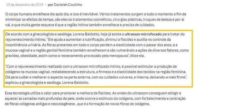 Matéria para o @eshoje sobre o Ultrassom microfocado para rejuvenescer a parte íntima.