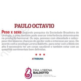Nota na coluna do Paulo Octávio para @tribunaonline sobre peso x sexo. Nota na coluna do Paulo Octávio para @tribunaonline sobre peso x sexo.